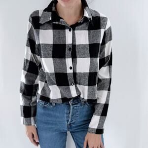 Women’s Black and White Flannel Tunic Long Sleeve Shirt Size Small